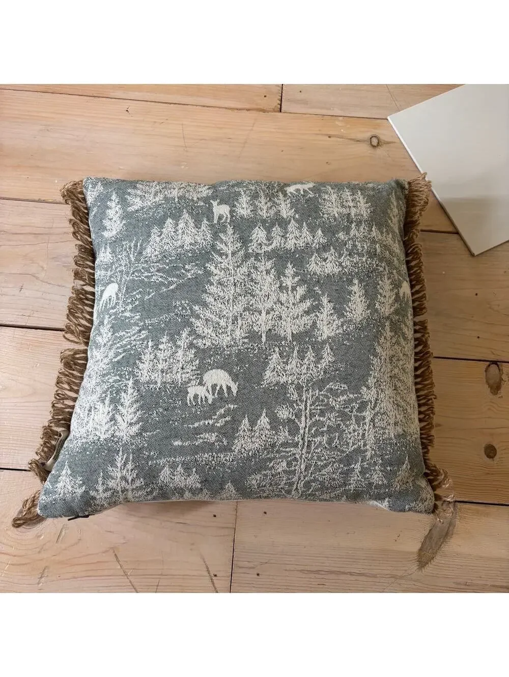 Retreat by Secret Celebrity NWT Green White Winter Woodland Throw Pillow 18x18